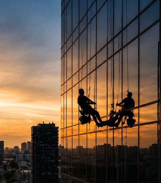 Professional cleaning team at work in a commercial office in Singapore
